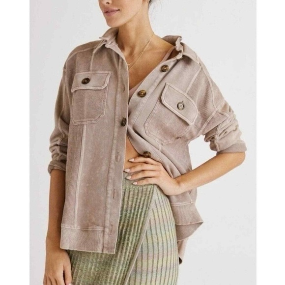 Anthropologie Pilcro Relaxed Oversized Shacket Tan Sand Shirt Jacket High-Low - Picture 1 of 9